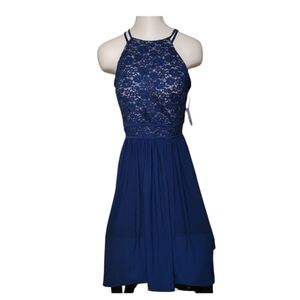 NWT Nightway Knee lenght Sequin Dress, peacock/nude sz. 10